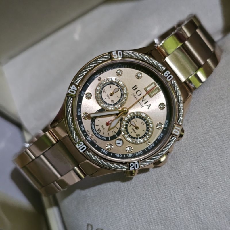 Bonia BNB10732 Rosegold Original Jam Tangan Wanita Chrono Aktif