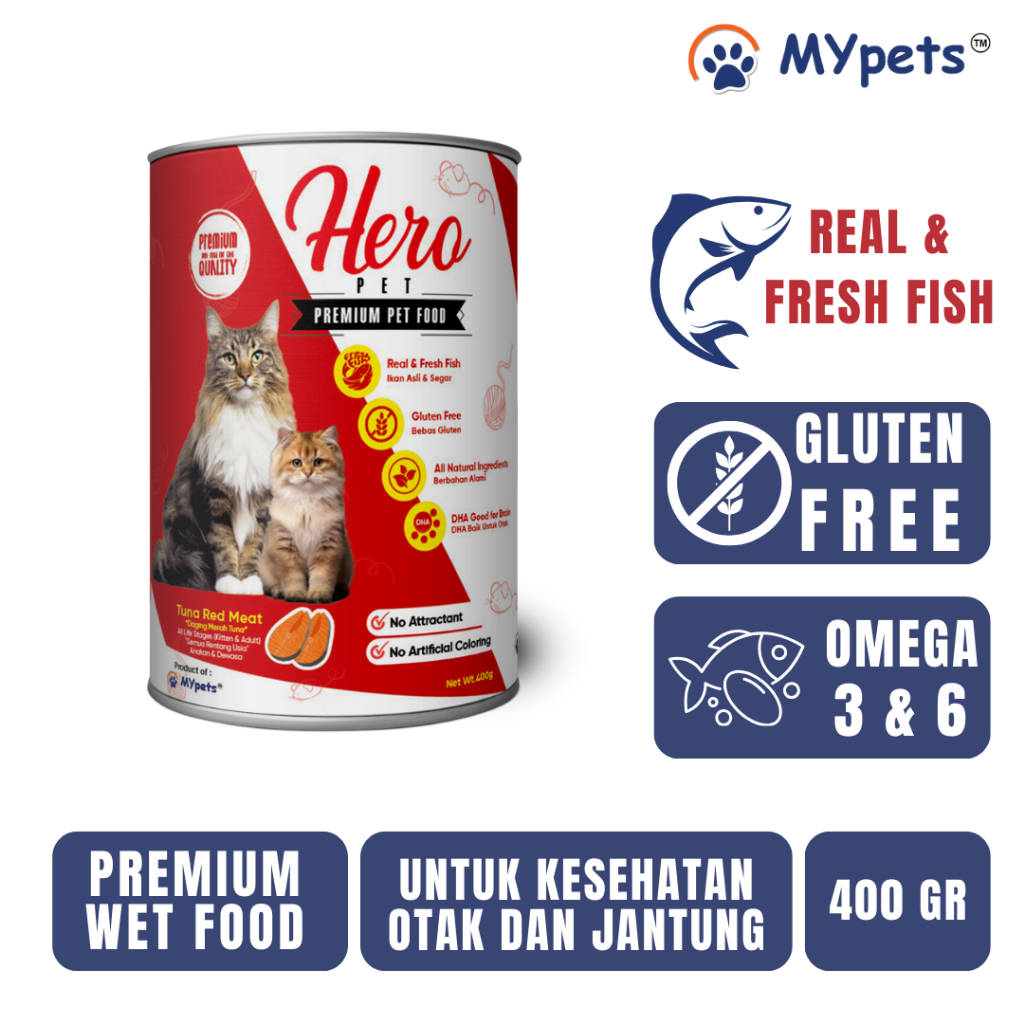 HERO CANNED PREMIUM PET FOOD 400gr | Makanan Kucing Kaleng - Makanan Basah Kucing - Wet Cat Food - M