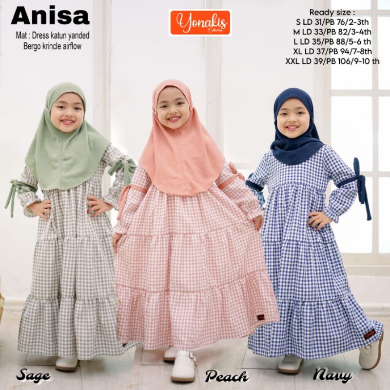 saekids_ anisa dress baju muslim anak kotak-kotak set jilbab