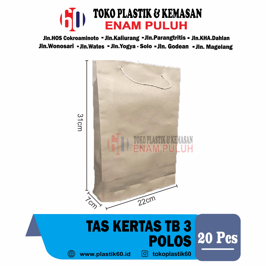 

Paper bag TB 3 POLOS ramah lingkungan tas kertas polos coklat kraft paper goodie bag