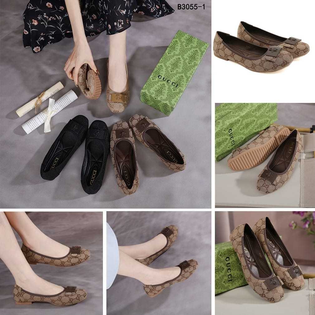 GUCCI B3055-1 GG Canvas Bee Logo Flat Shoes