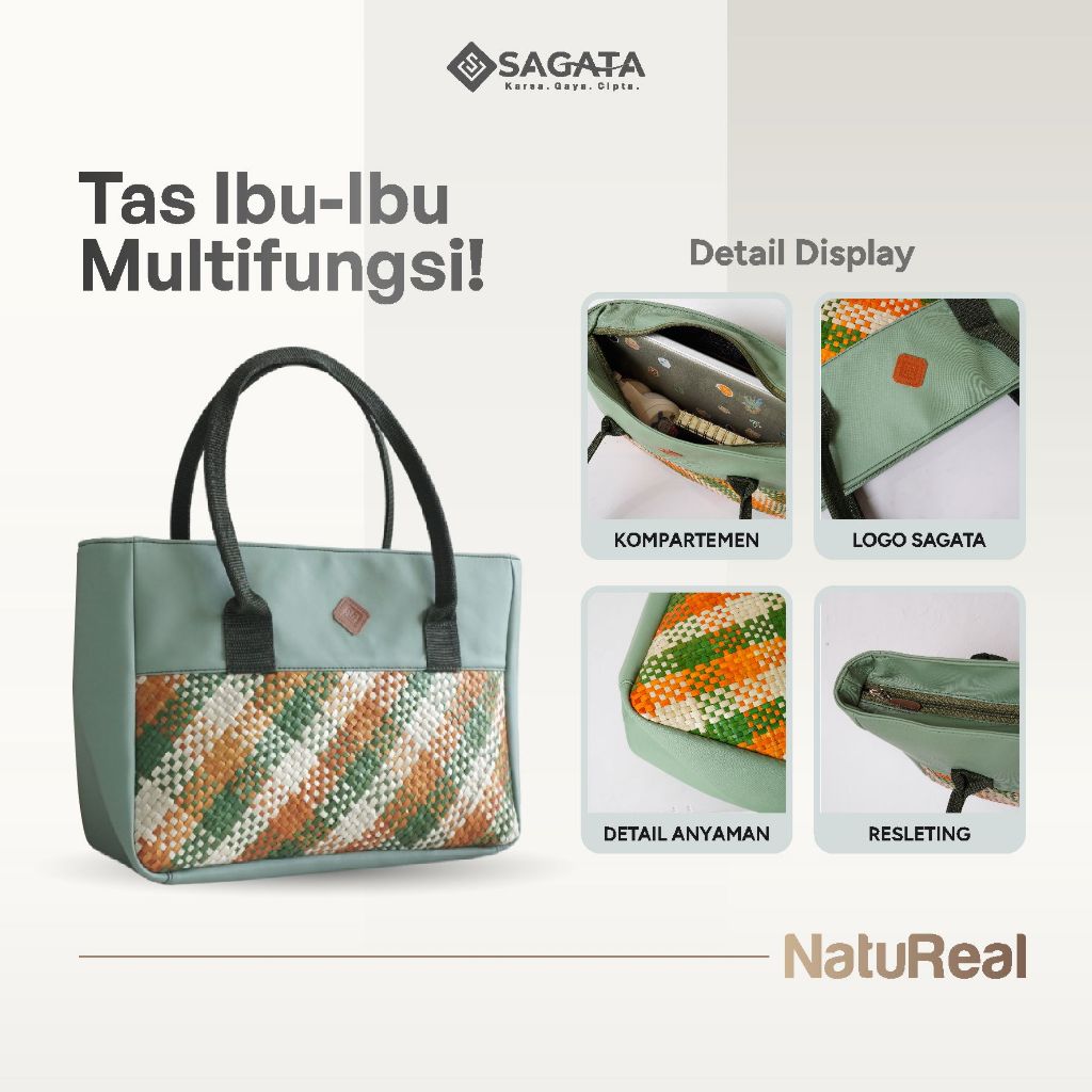 Tas ibu ibu pengajian kekinian Natureal, Tas tote bag wanita brand lokal bahan ramah lingkungan