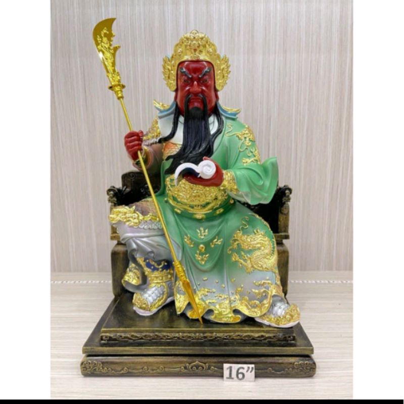 patung dewa kwan kung / kwan kong / kwan te - fiber - 16inch - duduk