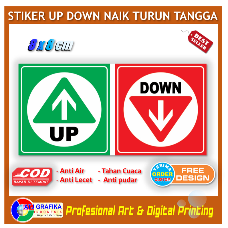 

Stiker up down naik turun tangga petunjuk sisi jalan sticker prosedur keselamatan K3 kantor dll