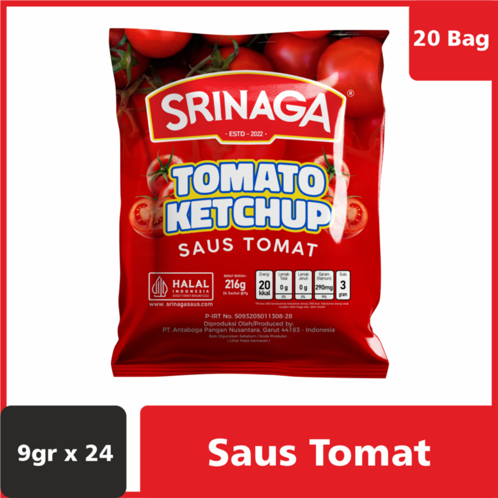 

Srinaga Saus Tomato Ketchup stick 9 gr x 24, 1 Karton (isi 20 Bag)