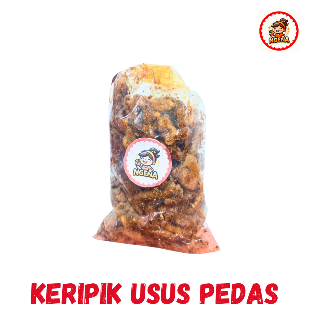 

Ngena Keripik Usus Pedas - Usus Ayam Pilihan, Pedas Level Nagih, Kemasan 100 250 500 Gr