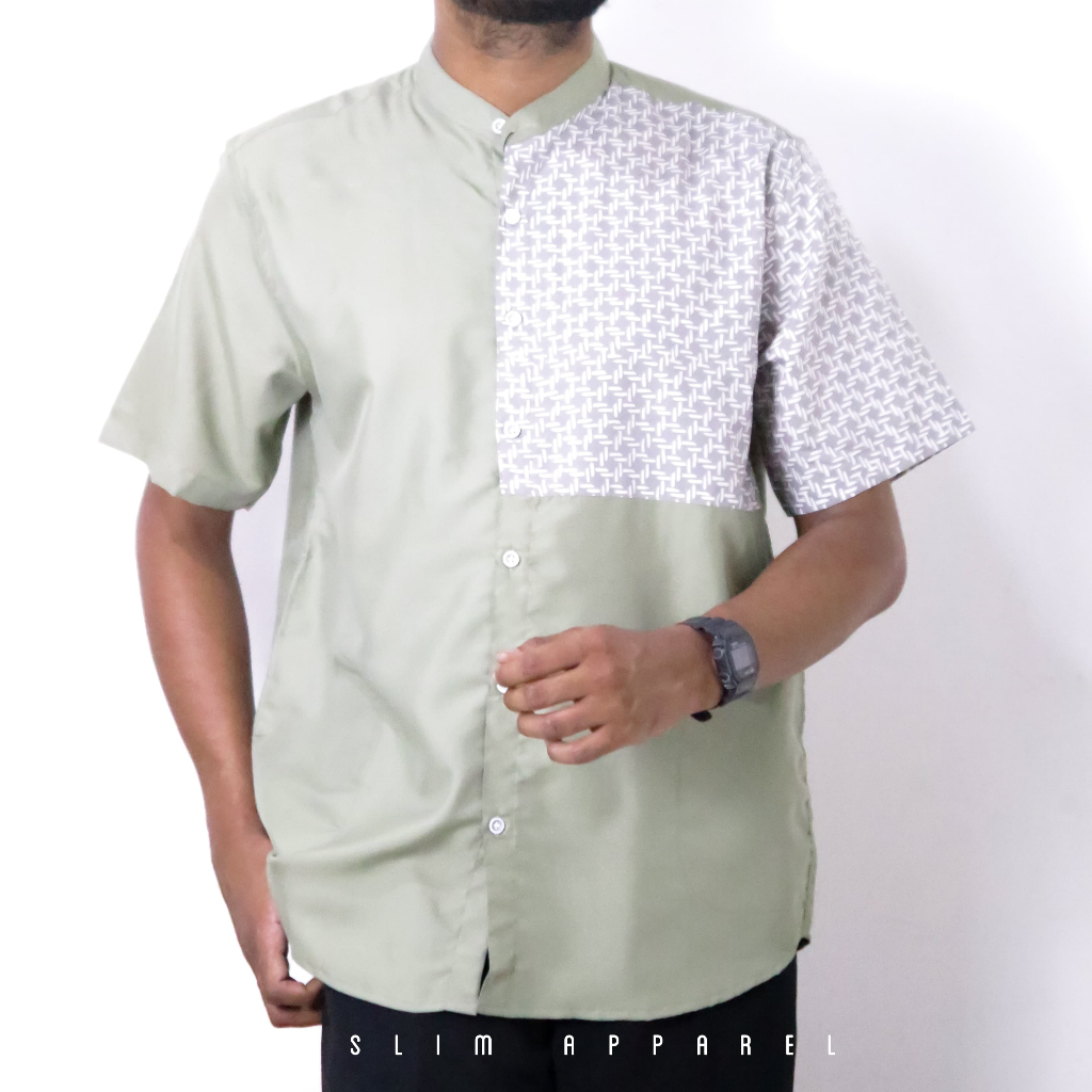 Ar-Rasyiid Baju Kemeja Koko Lengan Pendek Pria Dewasa Fashion Hijau Sage terbaru