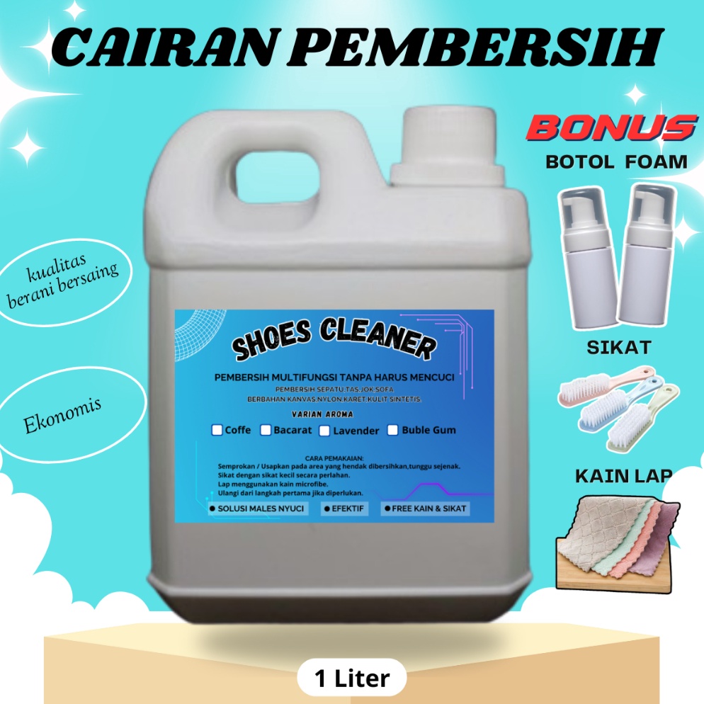 KODE Y2F COD Shoes Cleaner 1 Liter Aroma Pembersih Sepatu Tas Jok Sofa Kain Karet Kulit Sintetis