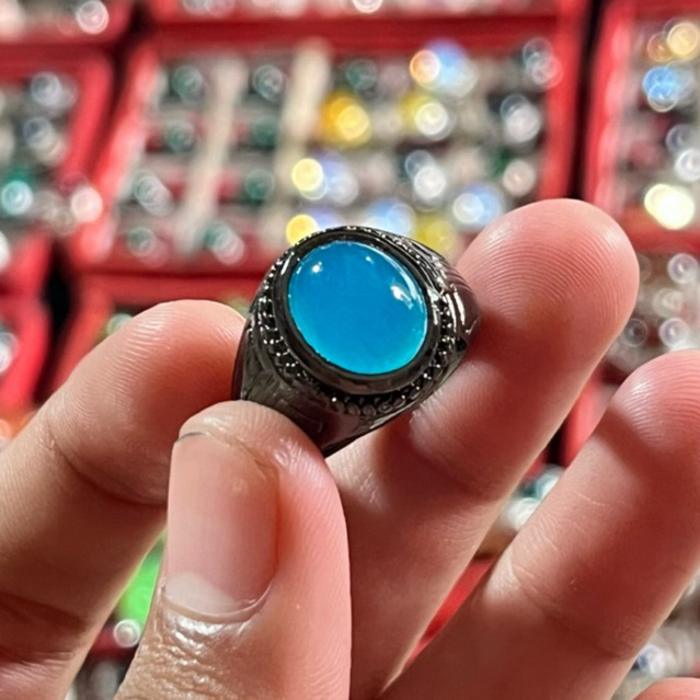Cincin Batu Chalcdony Blue Spirtus Baturaja Gread A - Cincin Batu Biru spirtus baturaja