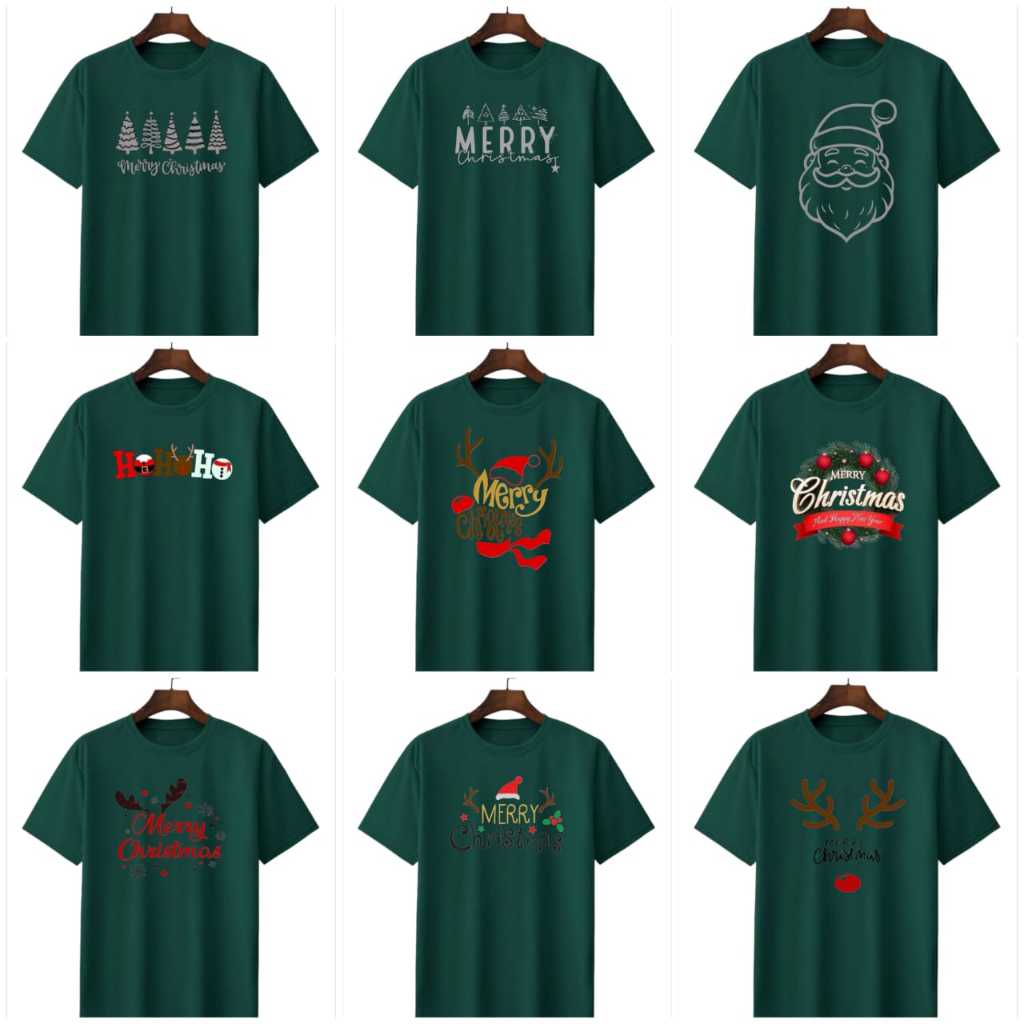 Macco kids Kaos Anak remaja edisi Natal Merry Christmas warna hijau botol katun