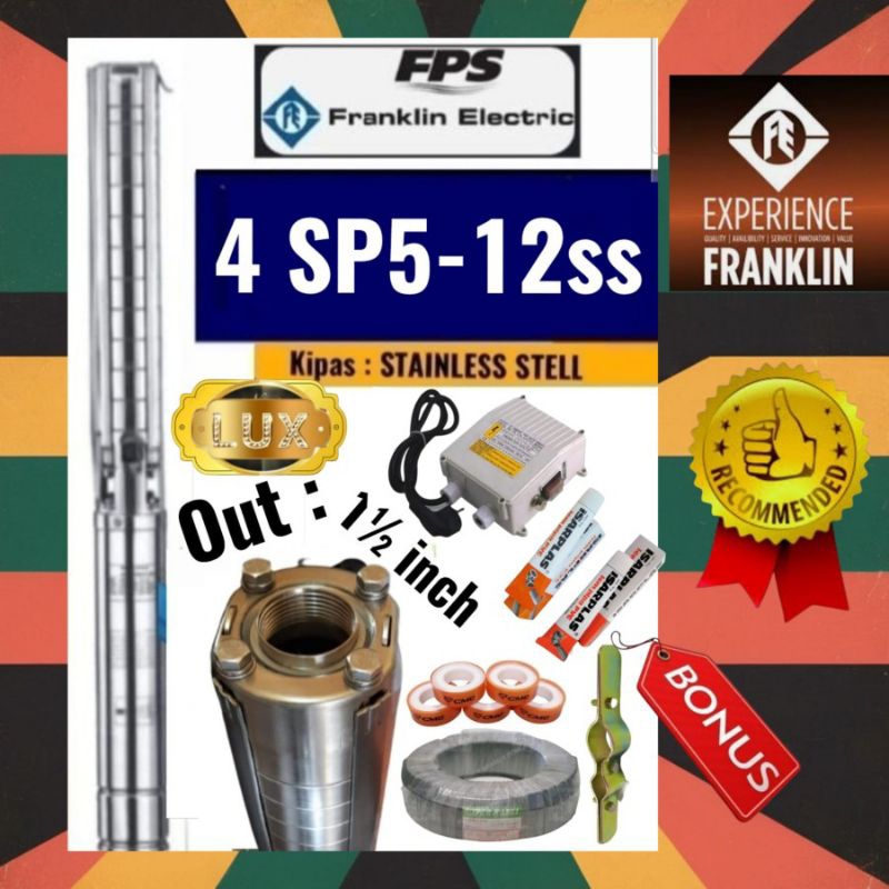 Pompa satelit Kipas STAINLESS 4" FRANKLIN 1.5Hp Debit 5 Kubik COMPLETE Plus SET Kabel 50Mtr submersi