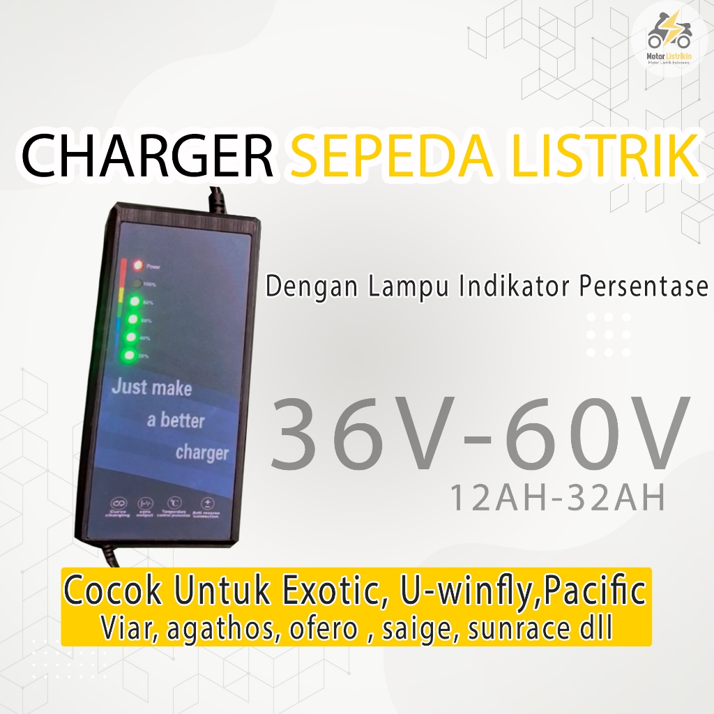 Charger Sepeda Listrik Exotic Uwinfly Pacific Viar Agathos Ofero Saige Sunrace dengan Lampu Indikato