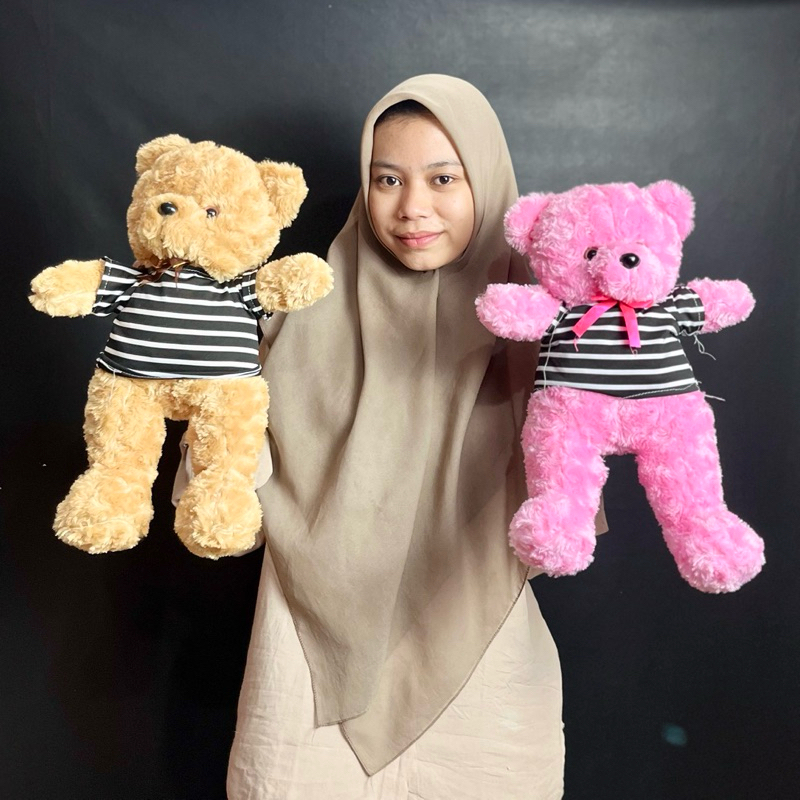 Boneka Beruang teddy bear baju kecil tegak berdiri lucu boneka karakter bear Pita mawar baju kurnia 