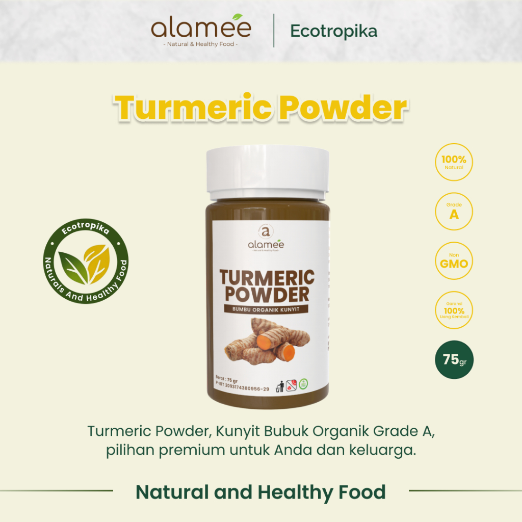 

Kunyit Bubuk Turmeric Powder Ground Bumbu Dapur Instan Organik Murni Asli Tanpa Campuran Tabur 75 gr