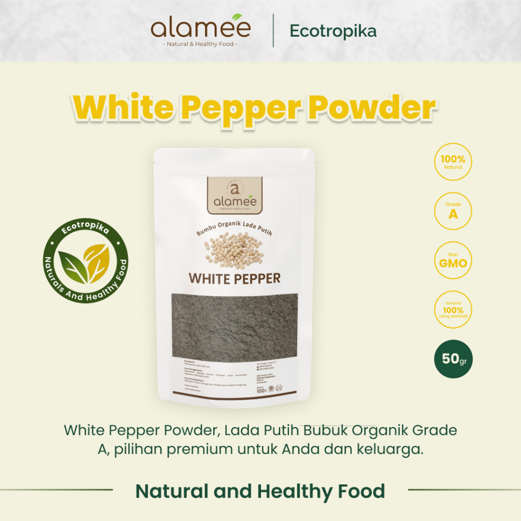 

Lada Putih Bubuk White Pepper Powder Merica Whitepepper Bumbu Dapur Instan Tanpa Campuran Premium 50