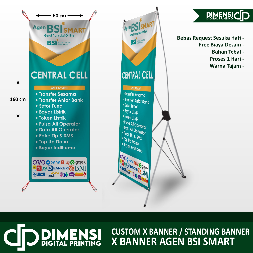 Spanduk agen BSI smart / banner agen BSI smart / Xbanner Standing Banner Agen Bank BSI Smart