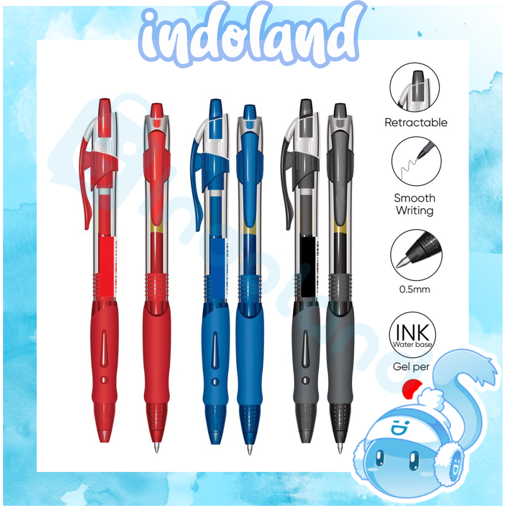

☀ INDOLAND ☀ GEL PEN GEL BOLPEN PULPEN BULLET TIP MURAH BLACK HITAM PENA 0.5 MM MERAH BIRU S059