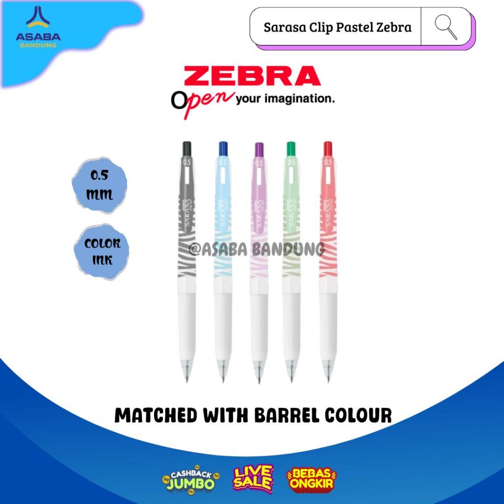 

Asaba Bandung- Pen/Pulpen/Bulpen Gel Zebra Sarasa Clip 0.5mm Pastel Zebra Series Satuan & Set 5 Pcs - Limited Edition