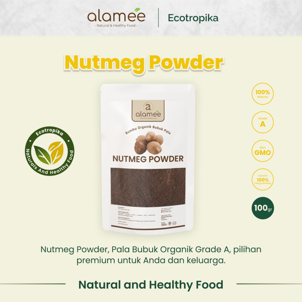 

Bumbu Dapur Pala Bubuk Nutmeg Seasoning Powder Rempah Murni Asli Tanpa Campuran Organik Premium 100g