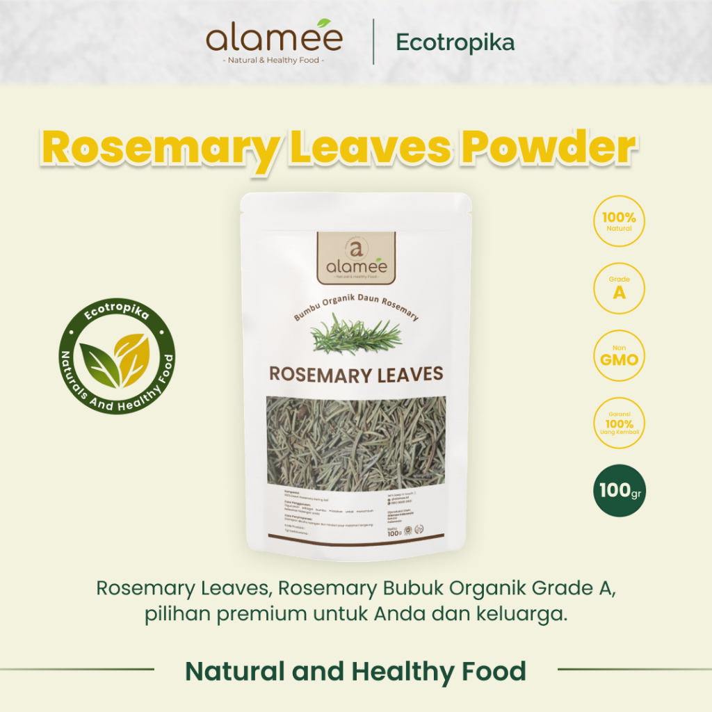 

Daun Rosemary Kering Dried Leaves Garnish Murni Asli Tanpa Campuran Bumbu Dapur Premium 100 Gram