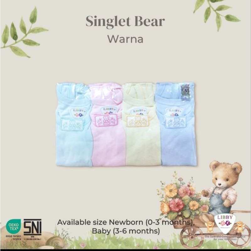 LIBBY Singlet Bear Putih dan Warna | Baju Singlet Bayi Newborn | Singlet New Born | Singlet Bayi