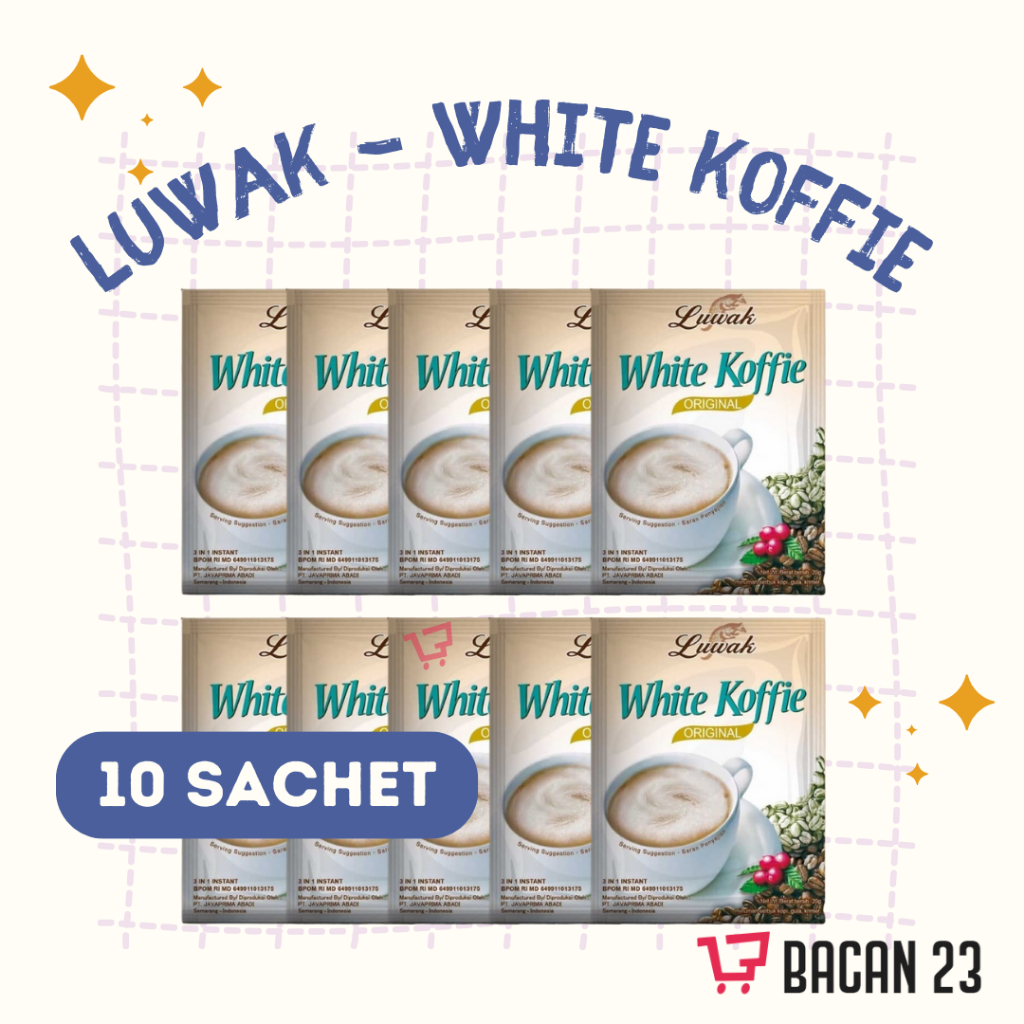 

Kopi Luwak White Coffe (10pcs x 20gr) / Kopi Bubuk Kemasan Saset / Bacan 23 - Bacan23