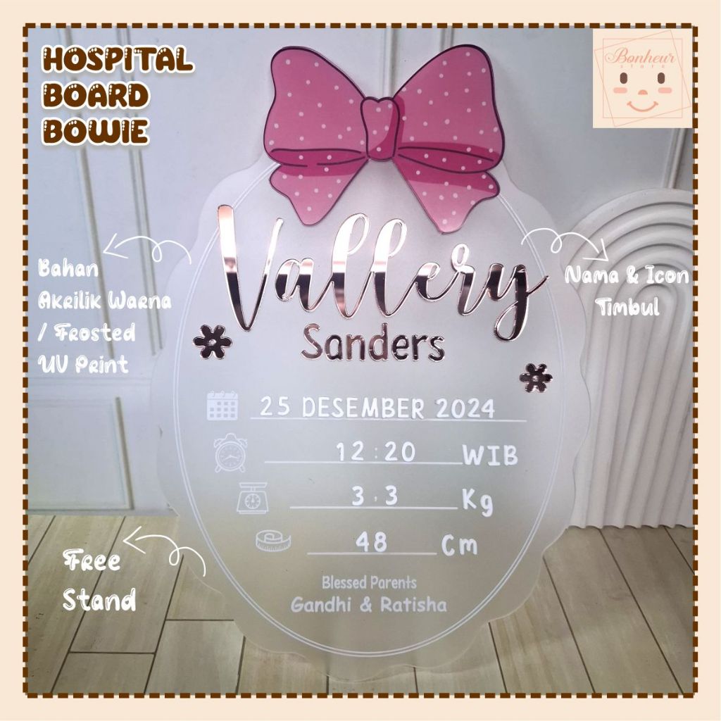 44. BOWIE BABY BOARD/ HOSPITAL BOARD CUSTOM BOWIE / PAPAN KELAHIRAN BAYI