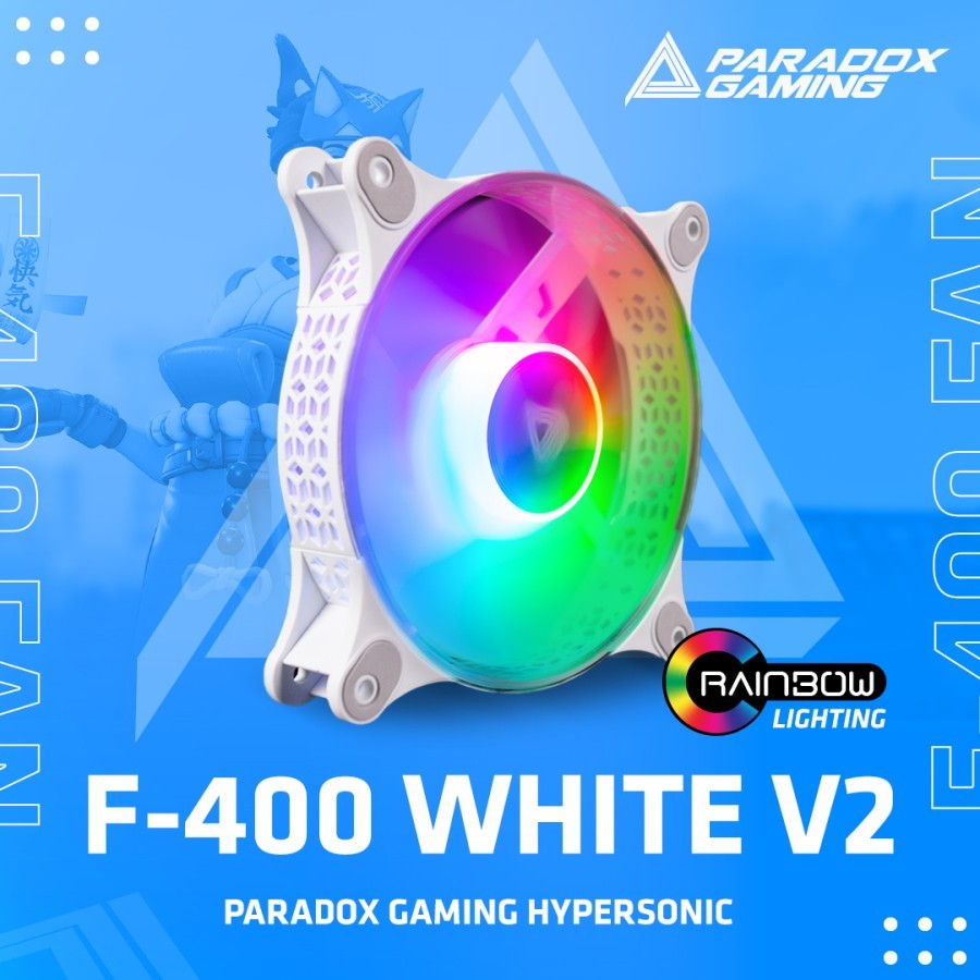 PARADOX GAMING HYPERSONIC FAN 12CM F400 RAINBOW LED - White V2