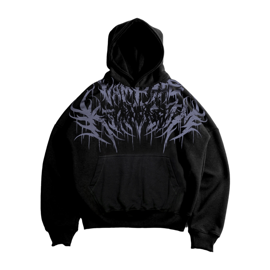 Hoodie Boxy Oversize Pria Wanita Fleece 330 Gsm Chronicle Hitam Vampire Kingdom