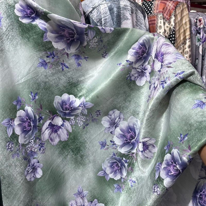 Kain Bahan - kain satin silk motif bunga premium - kain satin super premium - kain satin sutra silk 