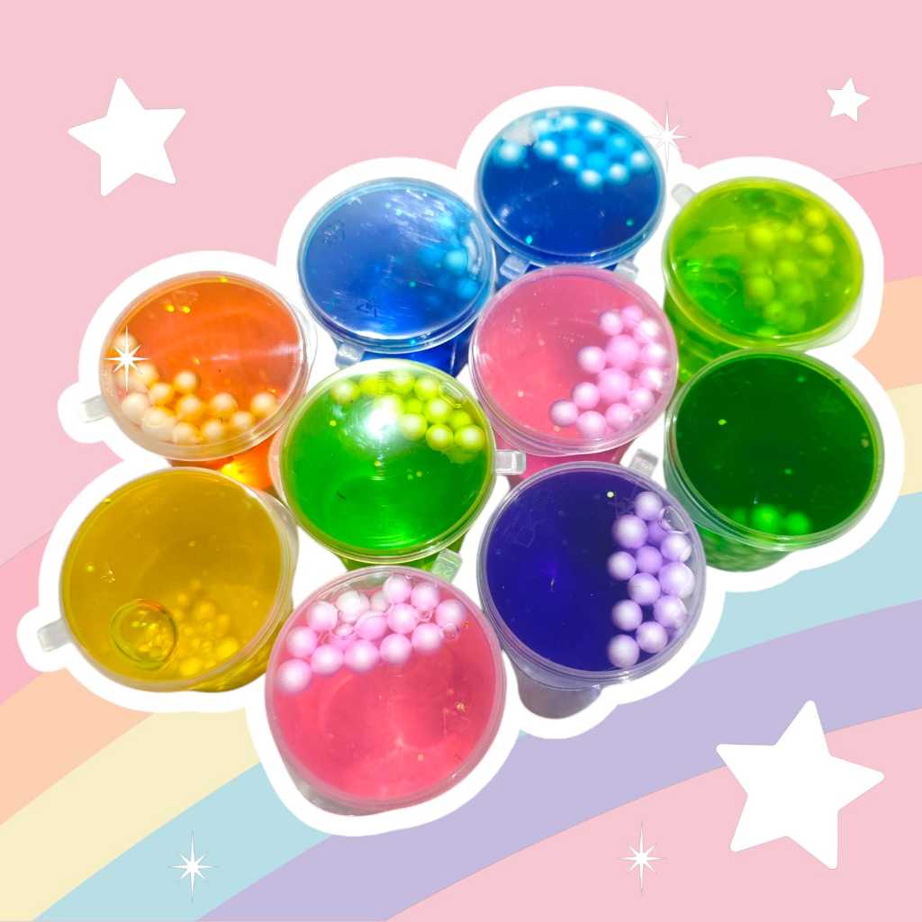 Mainan Slime Ember Jelly Boba / Slem Cup Jelly Clear Glitter Isi Butiran Foam Edukasi Anak
