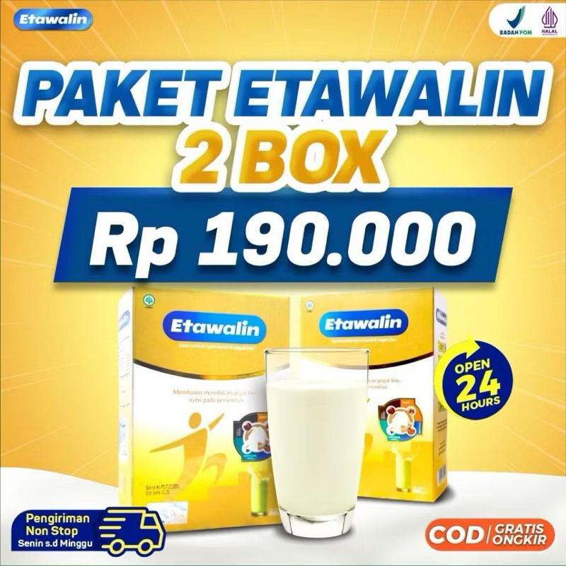 

PAKET 2 BOX ETAWALIN - Susu Kambing Etawa Bantu Atasi Masalah Nyeri Sendi Pegal Linu Nyeri Tulang Rematik Kesemutan Radang Sendi Cegah Osteoporosis Pengeroposan Tulang Tingkatkan Kepadatan Tulang Paket Hemat Asli Original Termurah Terlaris