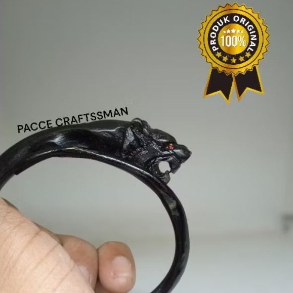 gelang akar bahar hitam ukir macan