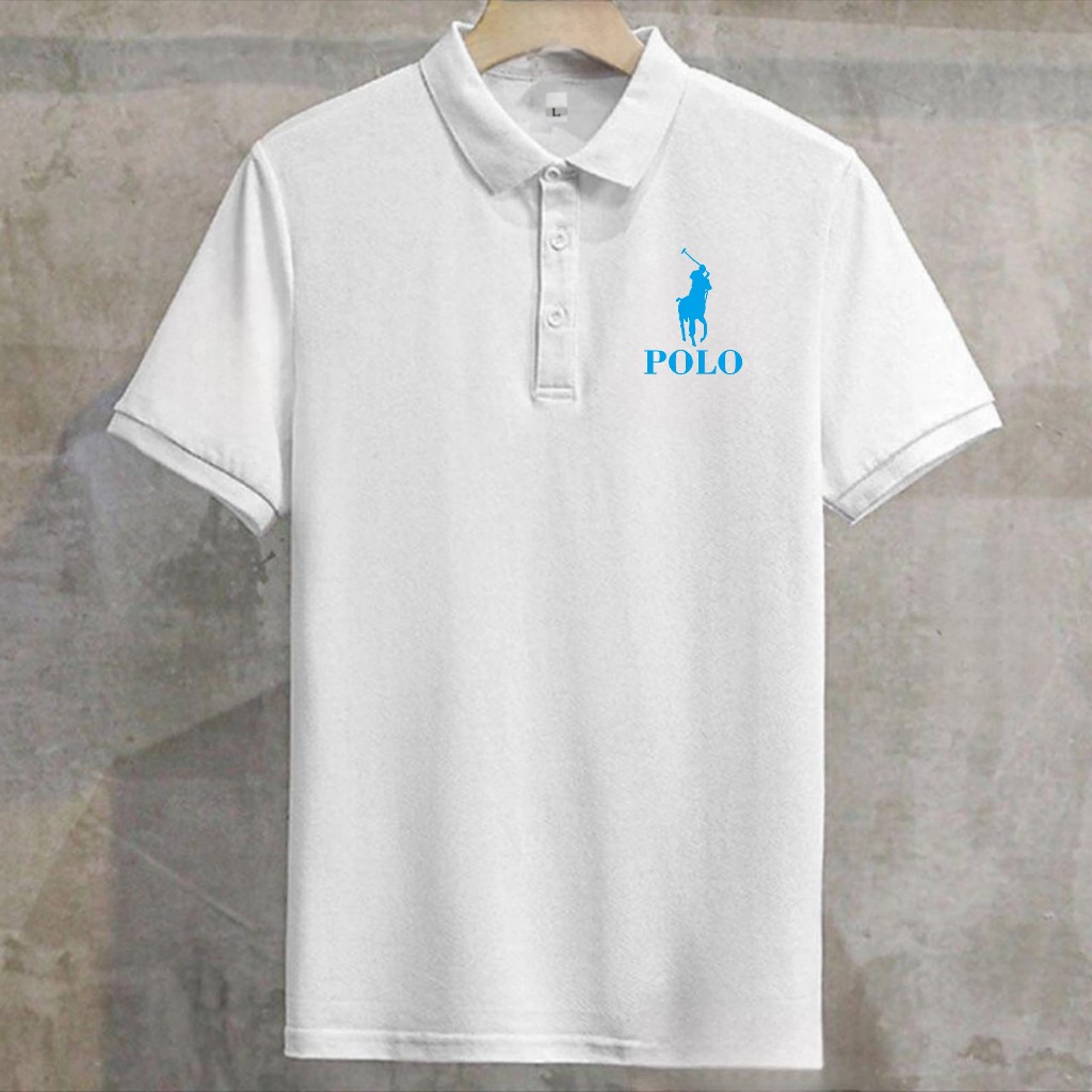 COD T-shirt Kaos Polo Kerah LOGO POLO Text SKY BLUE Baju Polo Motif Giordano 8 Quality Premium Bahan