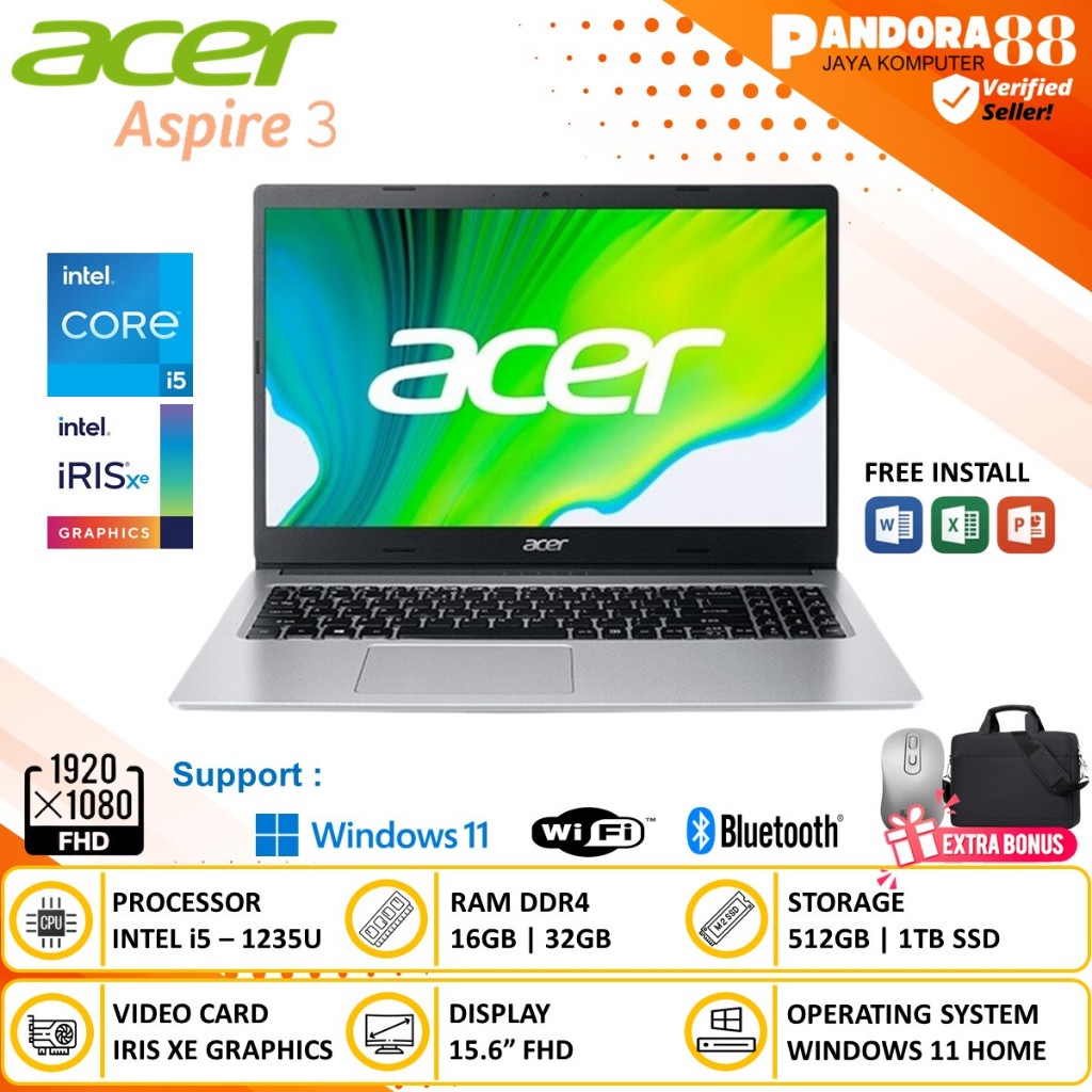 Laptop GAMING ACER Aspire 3 Intel Core i5 1235U RAM 16GB 1TB SSD WIN11Home Baru