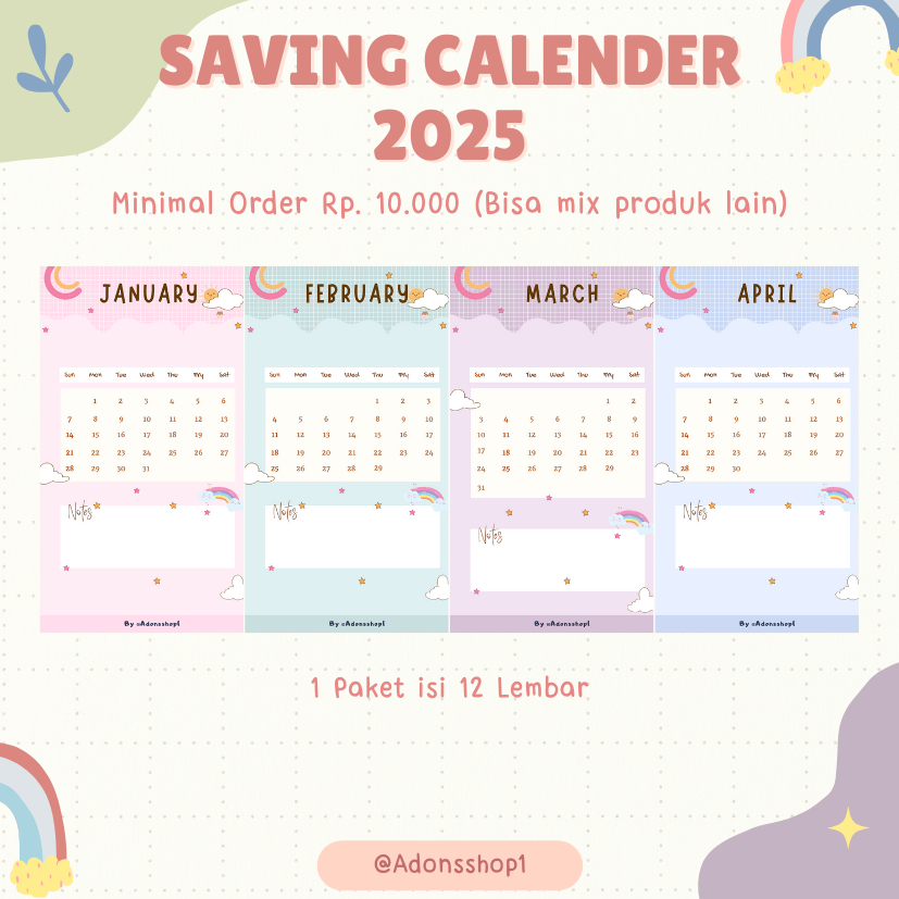 

[ECER KODE B] Saving Challange Kalender 2025 A6 A5 6 Hole 20 Hole