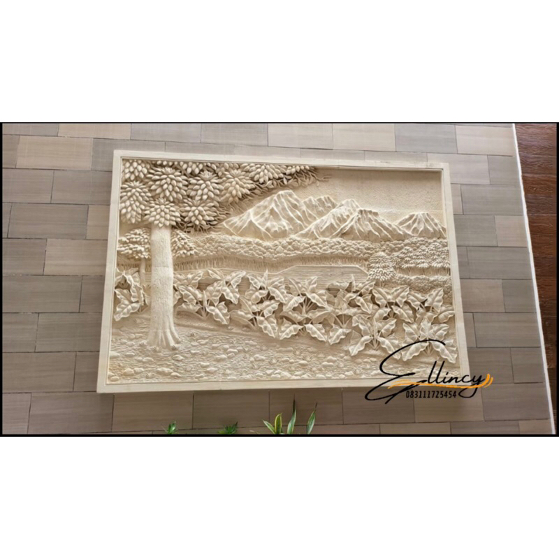 RELIEF UKIRAN BATU ALAM PARAS JOGJA MOTIF PEMANDANGAN