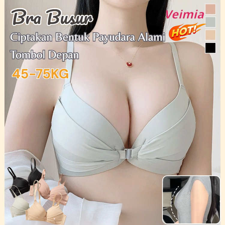 ⭐Veimia*45-75KG Bra Busur/Bra Tipis Kancing Depan/Bra Push-Up Mulus/Bra Lucu Payudara Besar/Bra Push