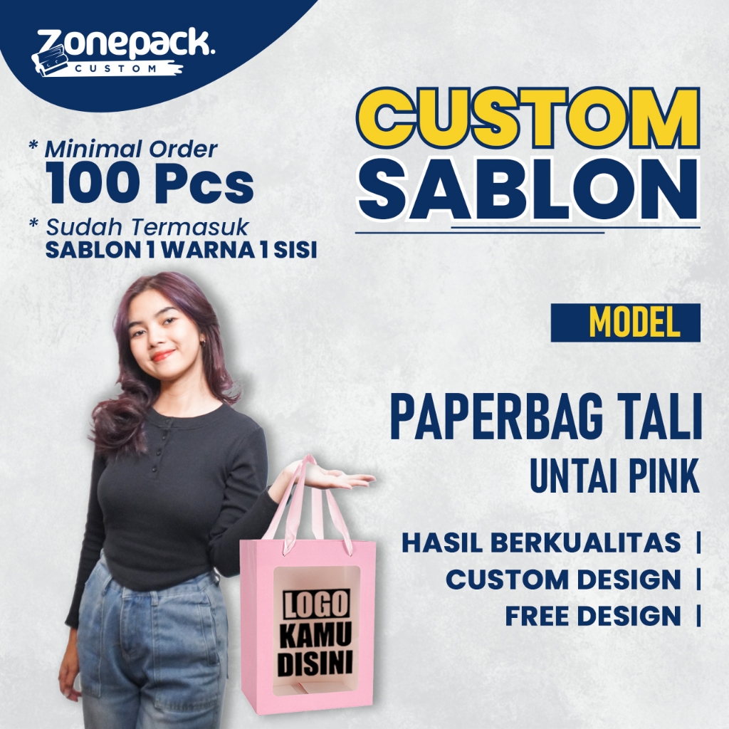 Sablon PaperBag Tali Untai Pink | Custom / Free Desain Tas Belanja Windows Pink | PaperBag Mika Hamp