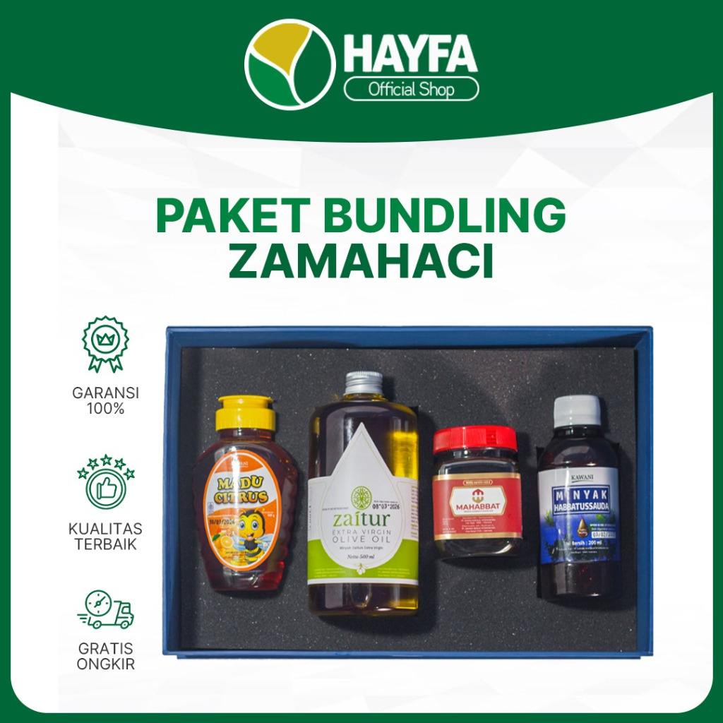 

Hayfa12 Store- Paket Zamahaci Large-Madu Habbatussauda 280 gr | Madu Citrus 300 gr | Minyak Zaitun 500 ml | Minyak Habbatussauda 200 ml