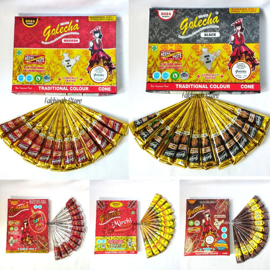 (6 PCS) Henna Golecha Henna Pasta Merah Cherry Henna Warna Merah Cherry Original BPOM Heena Merah Ch