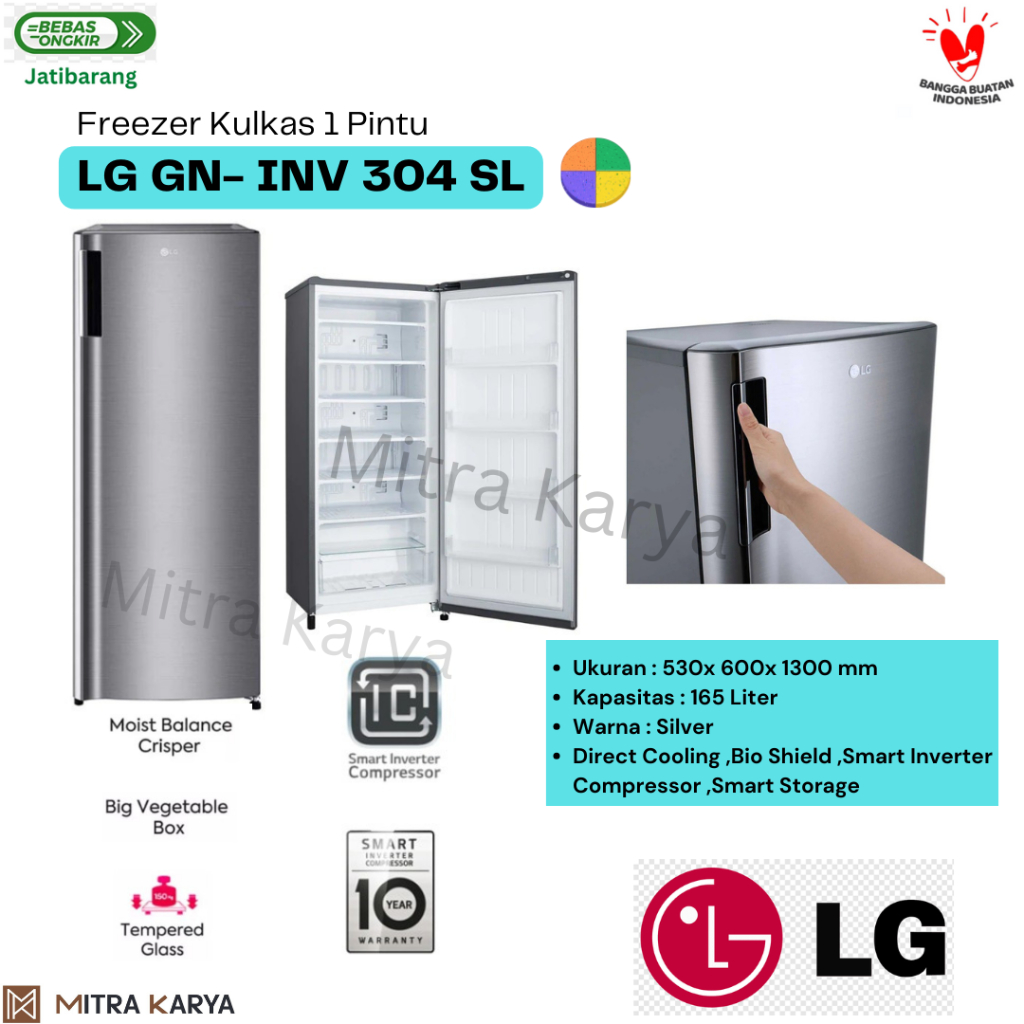 Freezer Kulkas 1 Pintu LG GN-INV304SL Smart Inverter Compressor 6 Rak Indramayu