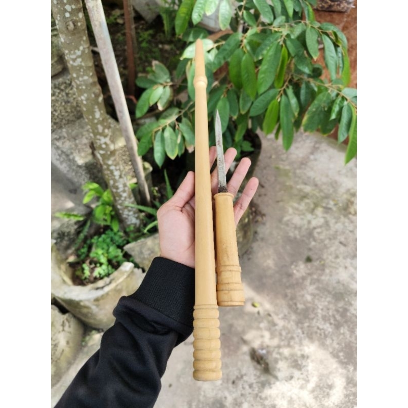 Tongkat Komando Kayu Cendana Lokal Variasi Belati Panjang 60 cm Premium