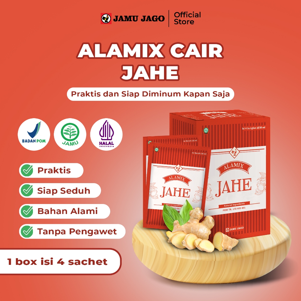 

Minuman Herbal Instan Alamix Jahe Cair Praktis dan Siap Seduh dan Siap Diminum Membantu Meredakan Masuk Angin Seperti Kembung dan Mual Serta Menghangatkan Badan