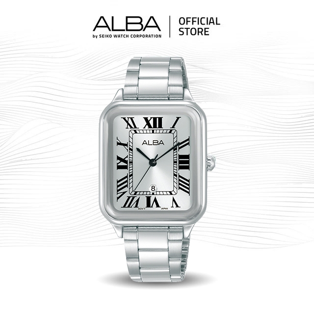 Alba Jam Tangan Wanita Kotak AH7DX1 / AH7DX1X1 Quartz Silver Dial Stainless Watch