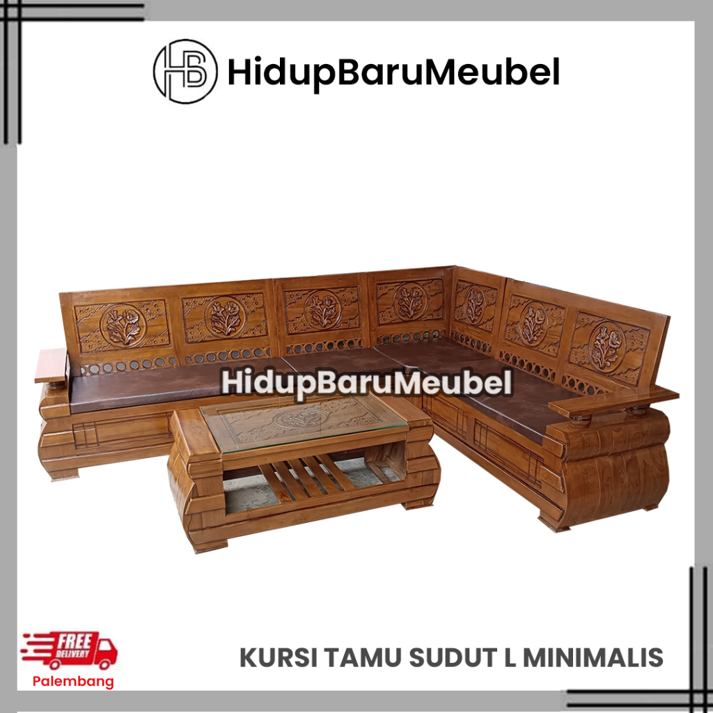 Kursi tamu L Jati minimalis / korsi ruang tengah ukiran kayu / tempat duduk ukir Jepara halus