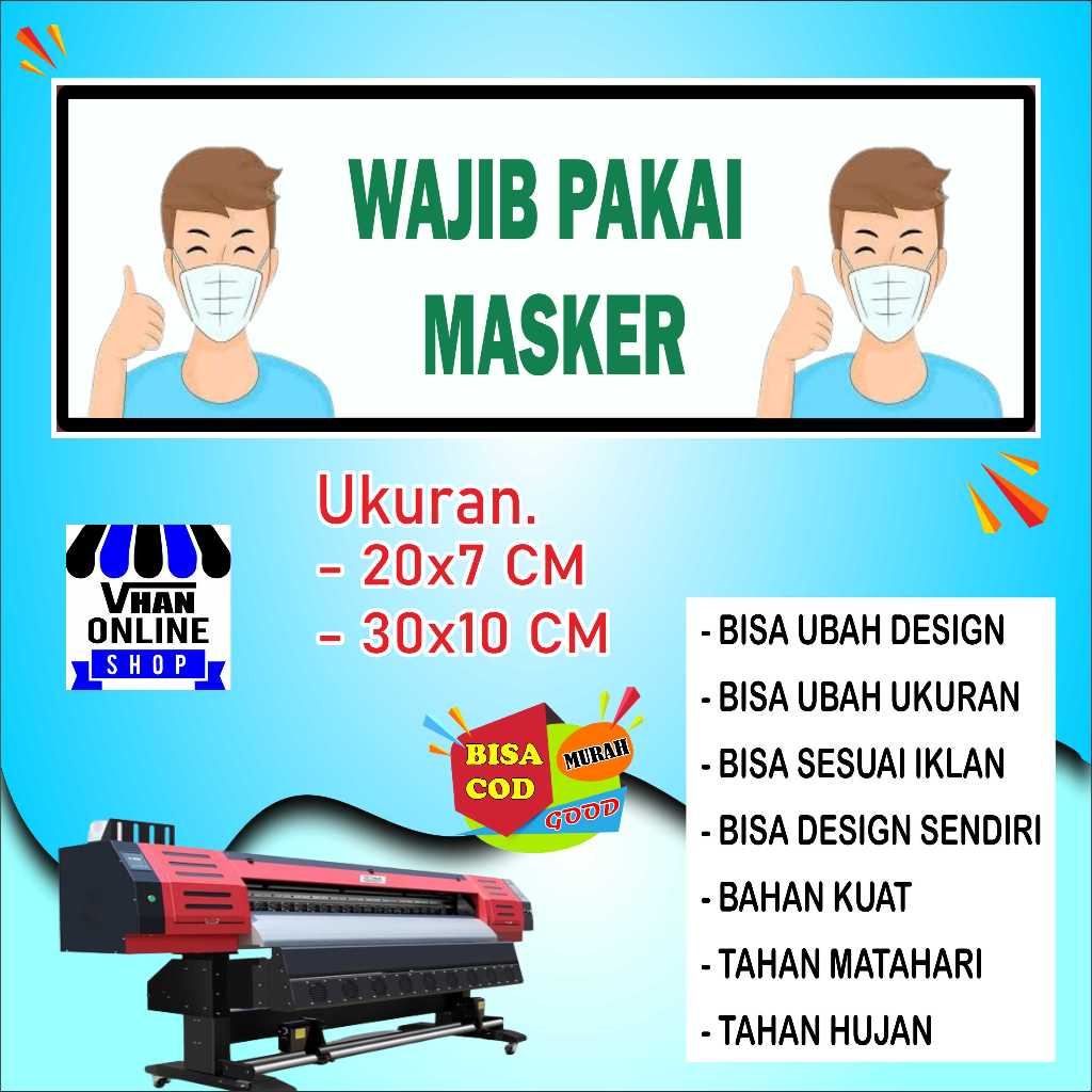 

Cetak Stiker Tulisan Wajib Pakai Masker Bahan Glosy Putih