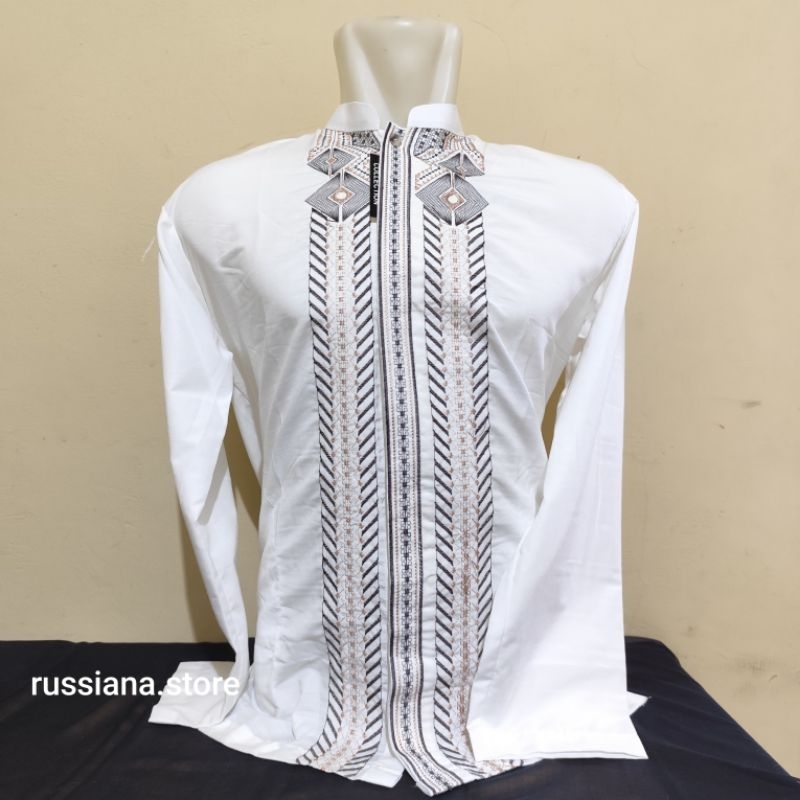 BAJU KOKO ERLITA DEWASA LENGAN PANJANG PUTIH TULANG MOTIF (COD)