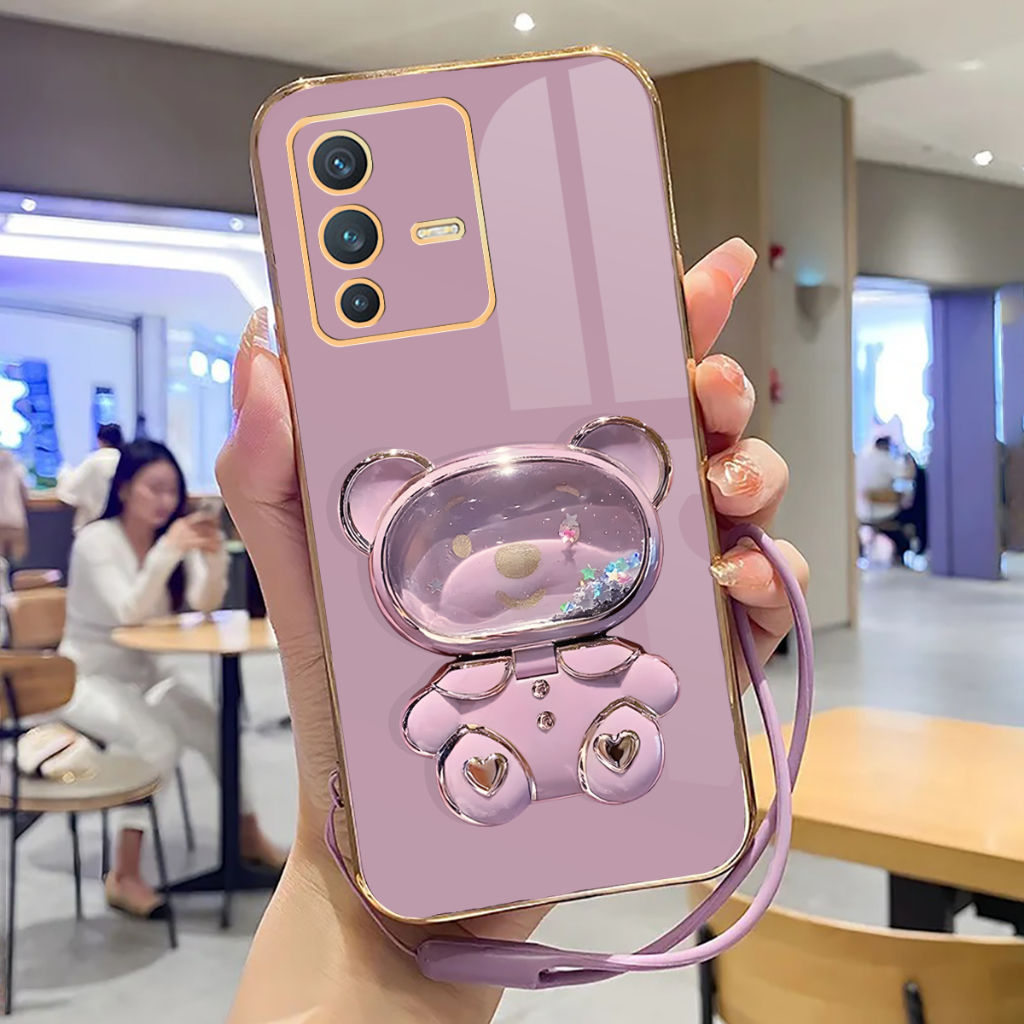 Soft Case Vivo V23 5G Case Stand Holder Mirror Silicone Luxury Plating