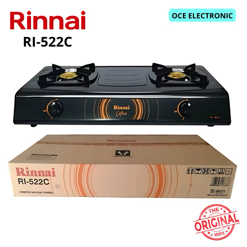 KOMPOR RINNAI RI-522C TEFLON (KOMPOR GAS 2 TUNGKU RINNAI) 100% ORIGINAL
